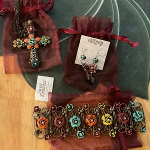 Sweet Romance by Shelley Cooper Cross Necklace, Bracelet and Earrings NWT